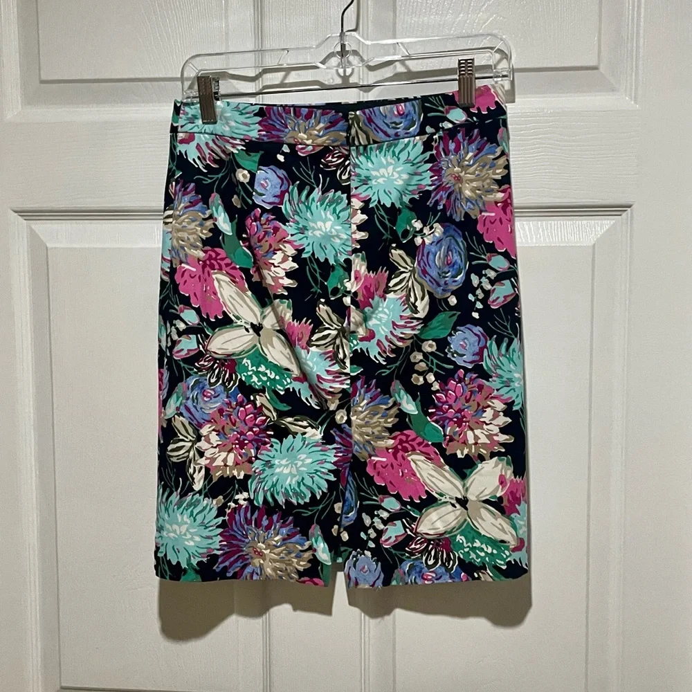 J. Crew Floral Printed Stretch Cotton Sateen Pencil Skirt